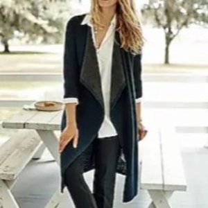 J.Jill two-tone draped open-front long cardigan navy blue & dark Charcoal LP